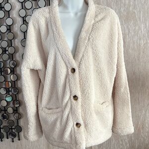 Blu Pepper Cream Teddy grandpa core fuzzy cardigan